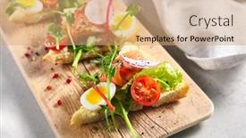  Presentation with food fish - Amazing PPT theme having smoked-salmon-bruschetta-with-pita backdrop and a coral colored foreground