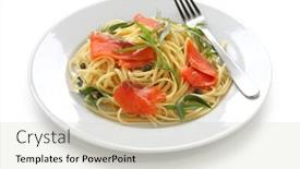  Presentation with salmon - Theme with welding stainless steel - equipment cables and piping as background and a coral colored foreground