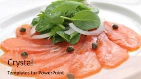  Presentation with salmon - Slides featuring smoked salmon salad background and a coral colored foreground