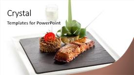  Presentation with steak - Beautiful PPT layouts featuring smoked salmon steak with lentil backdrop and a white colored foreground