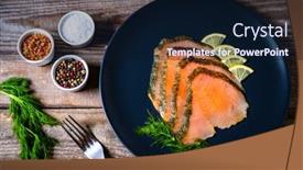  Presentation with salmon - PPT layouts with smoked-salmon-with-dill background and a wine colored foreground