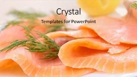  Presentation with smoked meat and cured meat - Presentation having smoked salmon background and a yellow colored foreground