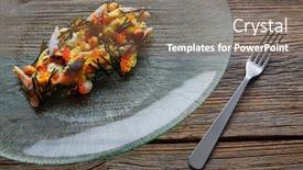  Presentation with sardines - Theme consisting of smoked sardines salad with creamy cheese corn codium and hazelnuts background and a violet colored foreground