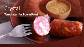  Presentation with closeup of foosball table soccer - PPT theme featuring smoked-sausage-with-mustard background and a tawny brown colored foreground