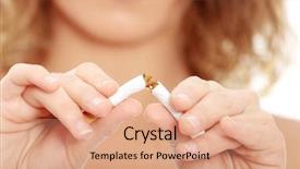  Presentation with cigarette - Beautiful PPT layouts featuring smoker - young woman breaking cigarette backdrop and a coral colored foreground