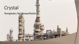  Presentation with industrial textile industry yarn spools - PPT theme consisting of smokestack - industrial landscape with chimneys tank background and a sky blue colored foreground