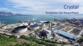 Presentation with petrochemical - Cool new presentation theme with smokestack - petrochemical industrial plant under blue backdrop and a light blue colored foreground