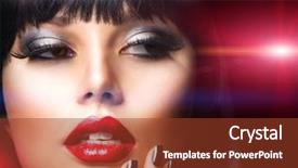  Presentation with makeup brushes and make up - Presentation theme enhanced with smokey - beautiful brunette girl perfect makeup background and a tawny brown colored foreground