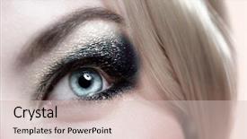  Presentation with beauty makeup - PPT theme with smokey eyes - fashionable makeup girl with beautiful background and a  colored foreground