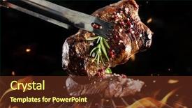  Presentation with beef - Colorful slides enhanced with smoking - beef steak on grill isolated backdrop and a tawny brown colored foreground