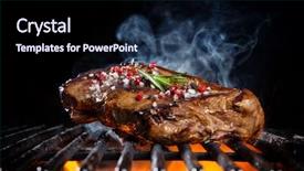  Presentation with food grill - PPT layouts having smoking - beef steak on the grill background and a navy blue colored foreground