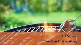  Presentation with sausages - Slide deck having smoking - grilled sausages on grill background and a red colored foreground