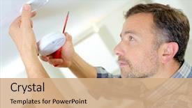  Presentation with alarm - PPT theme enhanced with smoking - installation of a smoke alarm background and a coral colored foreground