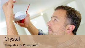  Presentation with alarm - Slide deck featuring smoking - man installing a smoke alarm background and a coral colored foreground