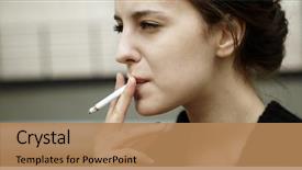  Presentation with smoking - Cool new PPT theme with smoking - real young woman smokes backdrop and a coral colored foreground