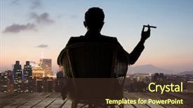  Presentation with city silhouette - Colorful theme enhanced with smoking - silhouette of businessman sit backdrop and a tawny brown colored foreground