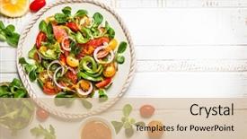  Presentation with salad dressing - Beautiful PPT theme featuring smoking - smoked salmon avocado and cherry backdrop and a coral colored foreground