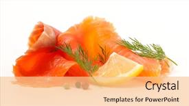  Presentation with salmon - PPT layouts consisting of smoking - smoked salmon isolated on white background and a lemonade colored foreground