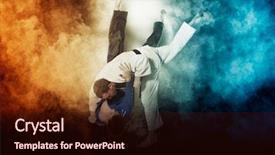  Presentation with octagon two mma fighters standing - Amazing slide deck having smoking - two judokas fighters fighting man backdrop and a wine colored foreground