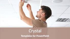  Presentation with detector - Beautiful slide deck featuring smoking - young electrician installing smoke detector backdrop and a coral colored foreground