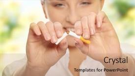  Presentation with cigarette - Presentation theme consisting of smoking - young woman breaking cigarette background and a coral colored foreground