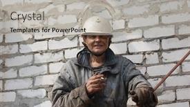  Presentation with brake - Cool new PPT theme with hand dirty worker - smoking brake backdrop and a light gray colored foreground
