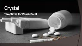  Presentation with smoking cessation - Slide deck having smoking cessation - damaged cigarette pack and pills background and a black colored foreground