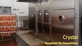  Presentation with meat processing - Slides featuring smoking chambers on food processing background and a tawny brown colored foreground