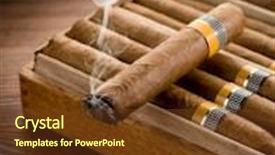  Presentation with cuban - Slide set having smoking cuban cigar over box background and a tawny brown colored foreground
