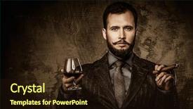  Presentation with drinking glass - Beautiful PPT theme featuring smoking drinking - handsome well-dressed with glass backdrop and a wine colored foreground