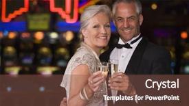  Presentation with casino - Theme consisting of smoking drinking - mature couple celebrating with champagne background and a tawny brown colored foreground