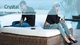  Presentation with problem statement problems and solutions - Slide deck enhanced with smoking drinking - young couple having some problems background and a light blue colored foreground