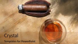  Presentation with cigar - Cool new theme with smoking drinking habits - elevated view of close up backdrop and a coral colored foreground