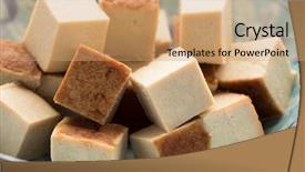  Presentation with smoking - Colorful presentation enhanced with smoking health - cubes of smoked tofu backdrop and a coral colored foreground