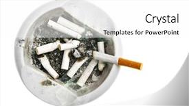  Presentation with isolated paw prints over white - Presentation theme having smoking injurious health - ash-tray with cigarette stubs isolated background and a white colored foreground