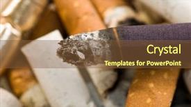 Presentation with cigarette te dent - Presentation theme consisting of smoking injurious health - burning cigarette on cigarette butt background and a tawny brown colored foreground