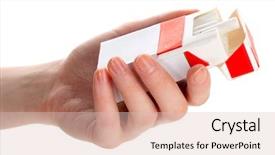  Presentation with cigarettes - Beautiful theme featuring smoking injurious health - woman hand with box backdrop and a lemonade colored foreground