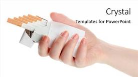  Presentation with cigarettes - Slide deck featuring smoking injurious health - woman hand with box background and a white colored foreground
