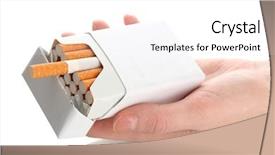  Presentation with cigarettes - Presentation theme having smoking injurious health - woman hand with box background and a white colored foreground