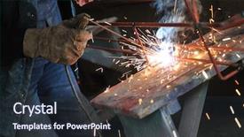  Presentation with welding in the steel industry - PPT theme enhanced with smoking joint - weld machine worker hard industry background and a tawny brown colored foreground