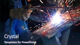  Presentation with joint - Slide deck with smoking joint - weld machine worker hard industry background and a navy blue colored foreground