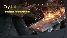  Presentation with hard work and growth - Slide set consisting of smoking joint - weld machine worker hard industry background and a wine colored foreground