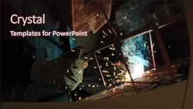  Presentation with welding in the steel industry - Presentation design consisting of smoking joint - weld machine worker hard industry background and a wine colored foreground
