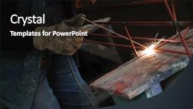  Presentation with welding in the steel industry - Theme having smoking joint - weld machine worker hard industry background and a wine colored foreground