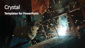  Presentation with joint - Slide deck having smoking joint - weld machine worker hard industry background and a wine colored foreground