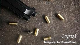  Presentation with gun - Colorful presentation enhanced with smoking kills - bullets and gun on gray backdrop and a dark gray colored foreground