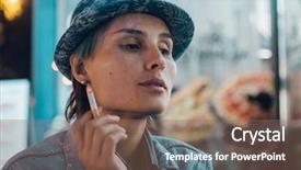  Presentation with sad woman lonely - Amazing PPT layouts having smoking woman feeling lonely sad backdrop and a violet colored foreground