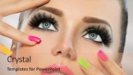  Presentation with eyelashes - Beautiful slides featuring smoky eyes long eyelashes rainbow backdrop and a coral colored foreground