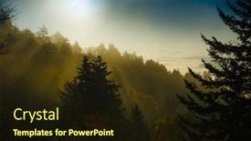  Presentation with mountaintop - Presentation theme consisting of smoky mountain sunrise rays through tree shadow silhouettes in the misty mountaintop fog above the clouds background and a wine colored foreground