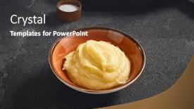  Presentation with black-ceramic - PPT theme having smooth-and-buttery-mashed-potatoes background and a dark gray colored foreground